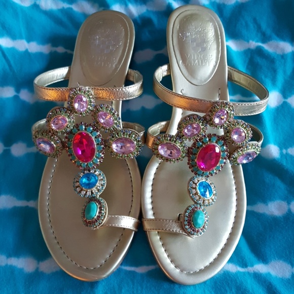 Vince Camuto  Leather Iriss Bejeweled Sandals! - Picture 1 of 7